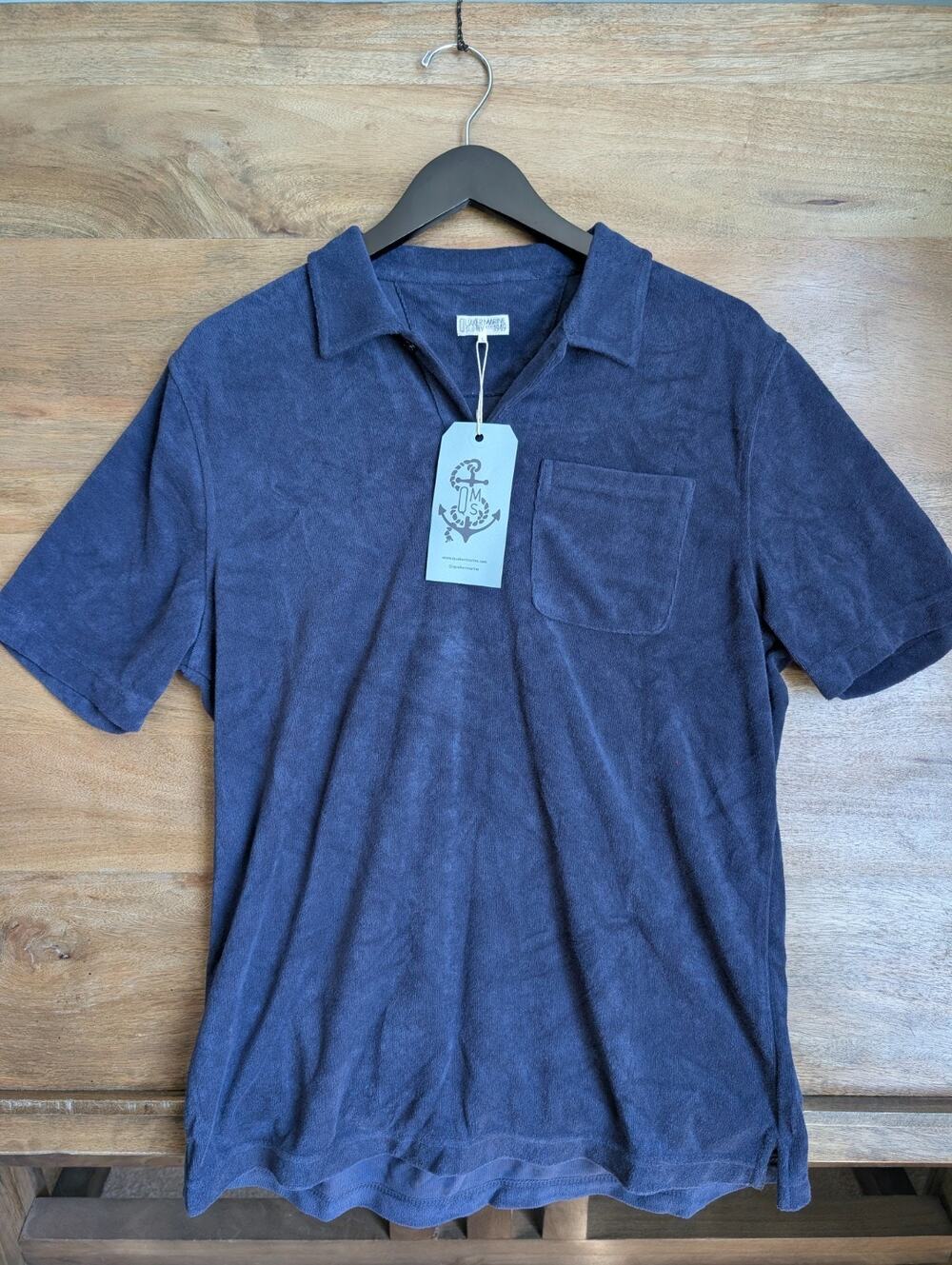 NWT Quaker Marine Supply Polo Shirt Mens L Navy Terry Knit Short Sleeve Popover